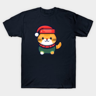 Cute ginger cat in Santa hat Christmas T-Shirt